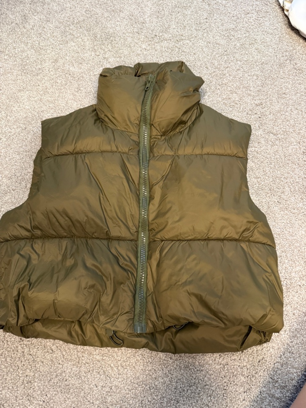Olive Green Puffer Vest - Women's Sleeveless Jacket